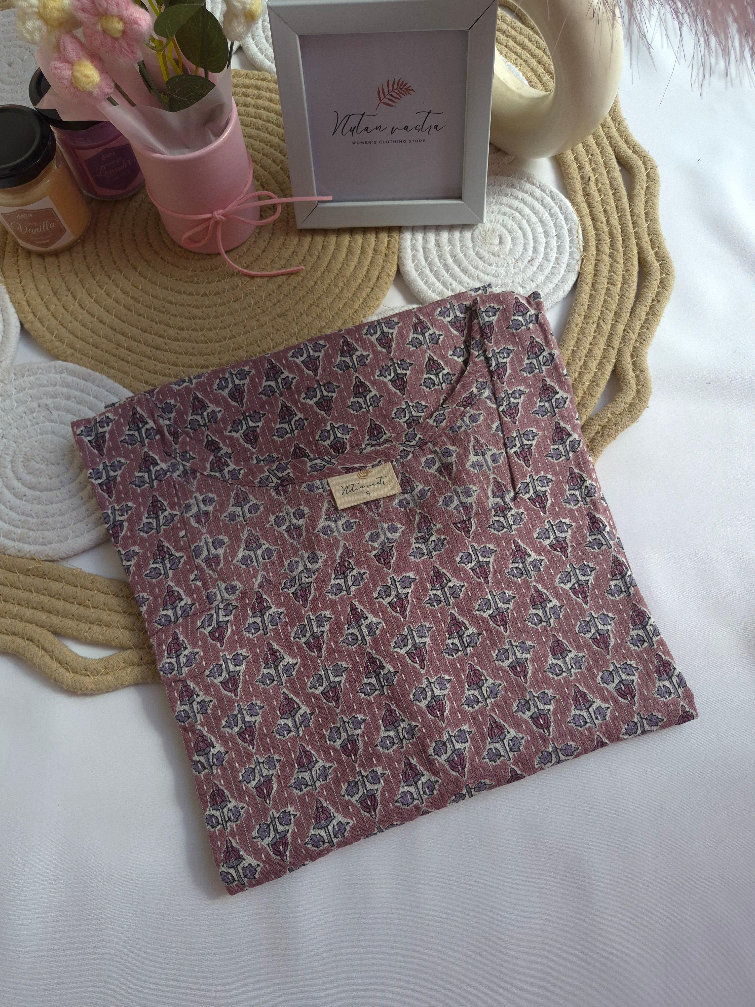 Cotton Kantha Long Straight Kurti