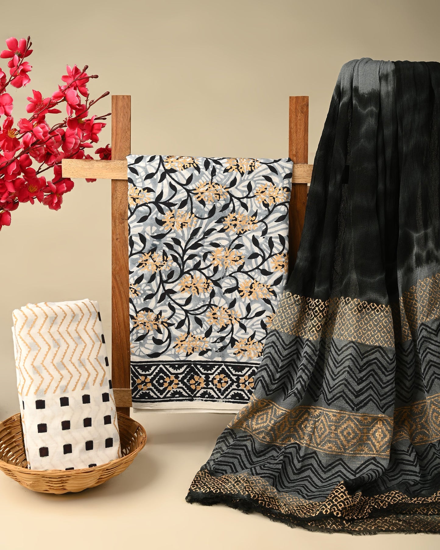 Cotton suit set with chiffon dupatta