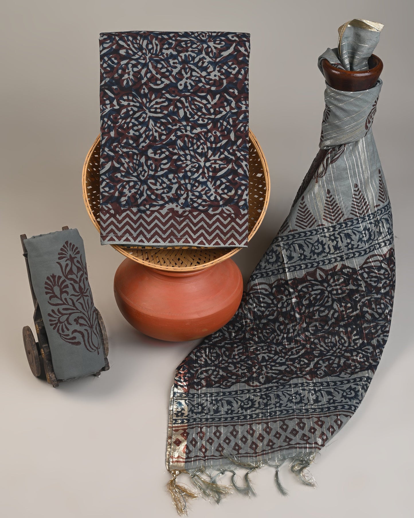 Cotton suit set with Chanderi silk dupatta