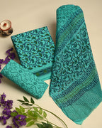 Cotton Suit Set With Chiffon Dupatta