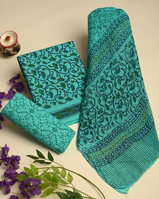 Cotton suit set with chiffon dupatta