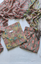 Cotton Suit Set With Chiffon Dupatta