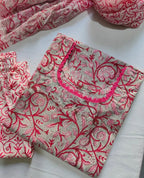 Cotton Suit Set With Chiffon Dupatta