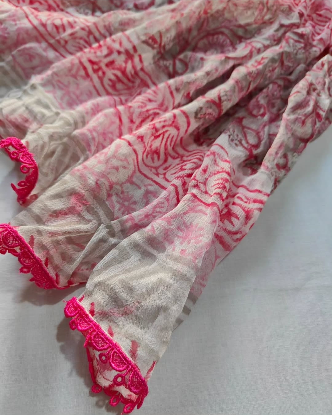 Cotton Suit Set With Chiffon Dupatta