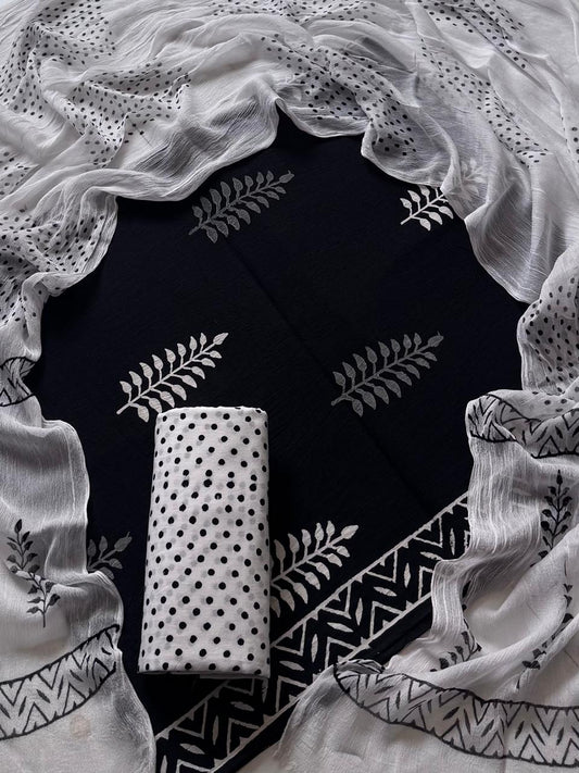 Cotton suit set with chiffon dupatta