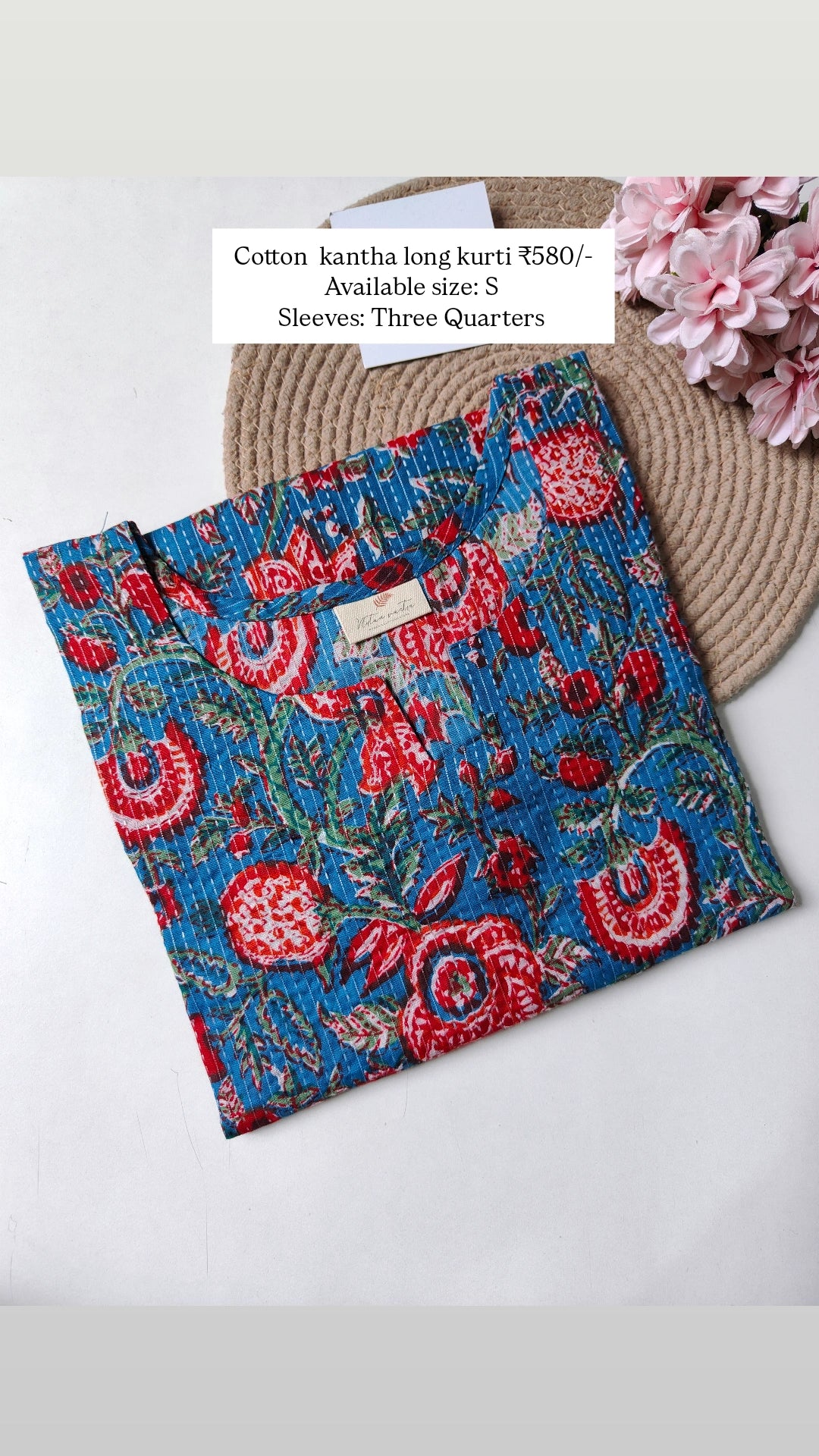 Ready to ship Cotton kantha long straight kurti