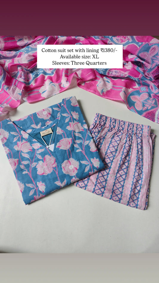 Ready to ship Cotton suit set with lining