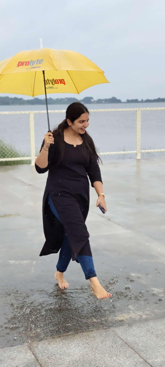 Black Slub cotton long straight kurta