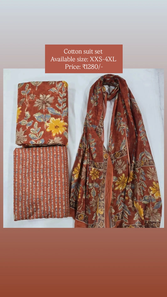 Cotton suit set with cotton dupatta