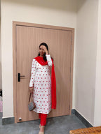 Cotton Suit Set With Chiffon Dupatta