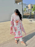 Cotton Suit Set With Chiffon Dupatta
