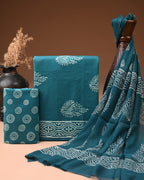 Cotton Suit Set With Chiffon Dupatta