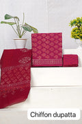 Cotton Suit Set With Chiffon Dupatta