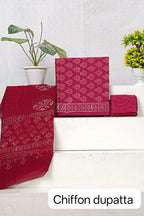 Cotton Suit Set With Chiffon Dupatta