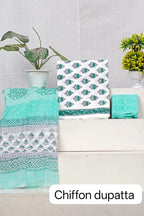 Cotton Suit Set With Chiffon Dupatta