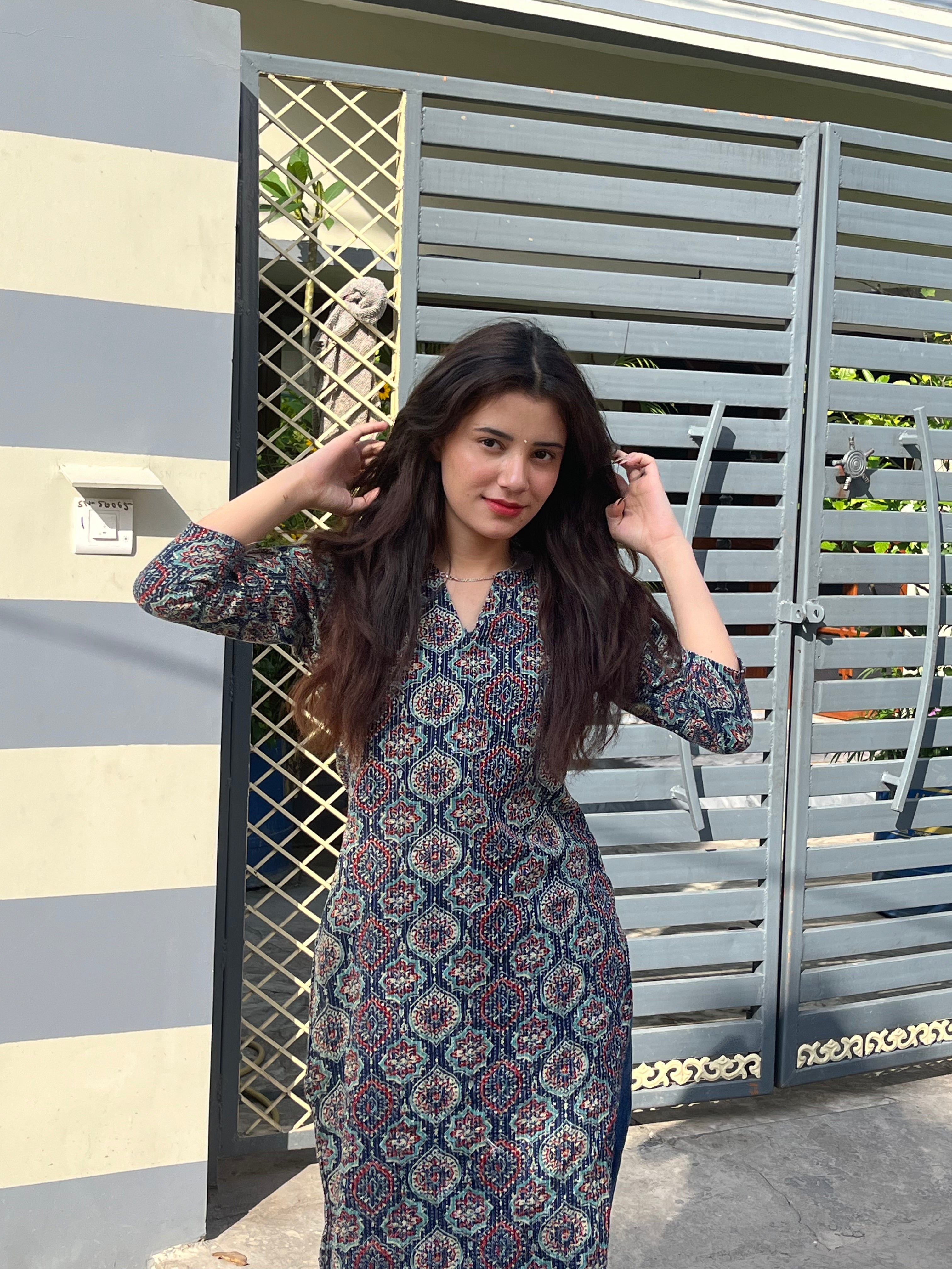 Cotton Kantha Long Straight Kurti