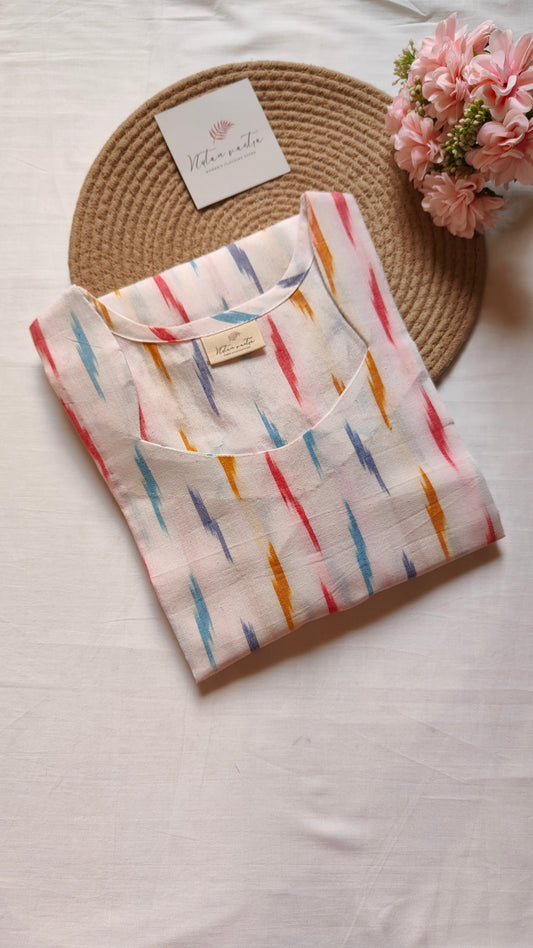 Handloom ikkat long straight kurti