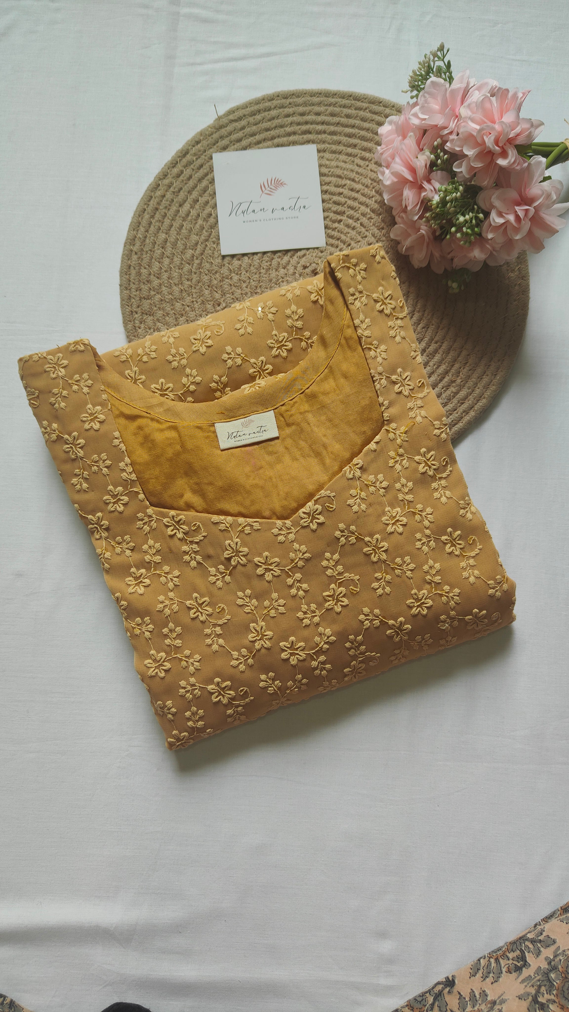 Ready to ship Chikankari long straight kurti