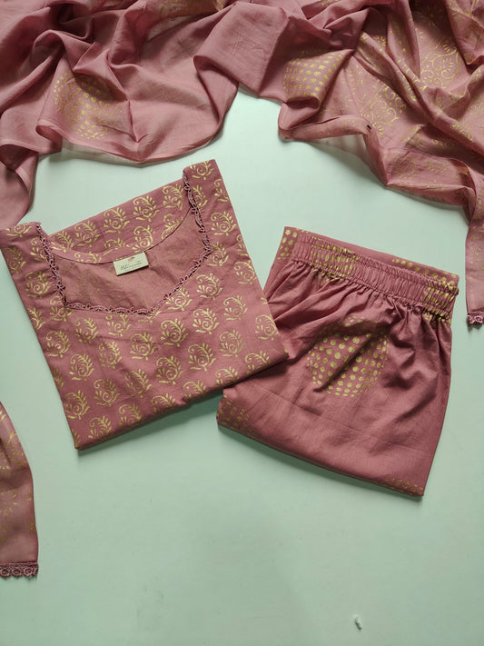 Cotton suit set with cotton dupatta