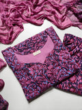 Cotton Suit Set With Chiffon Dupatta
