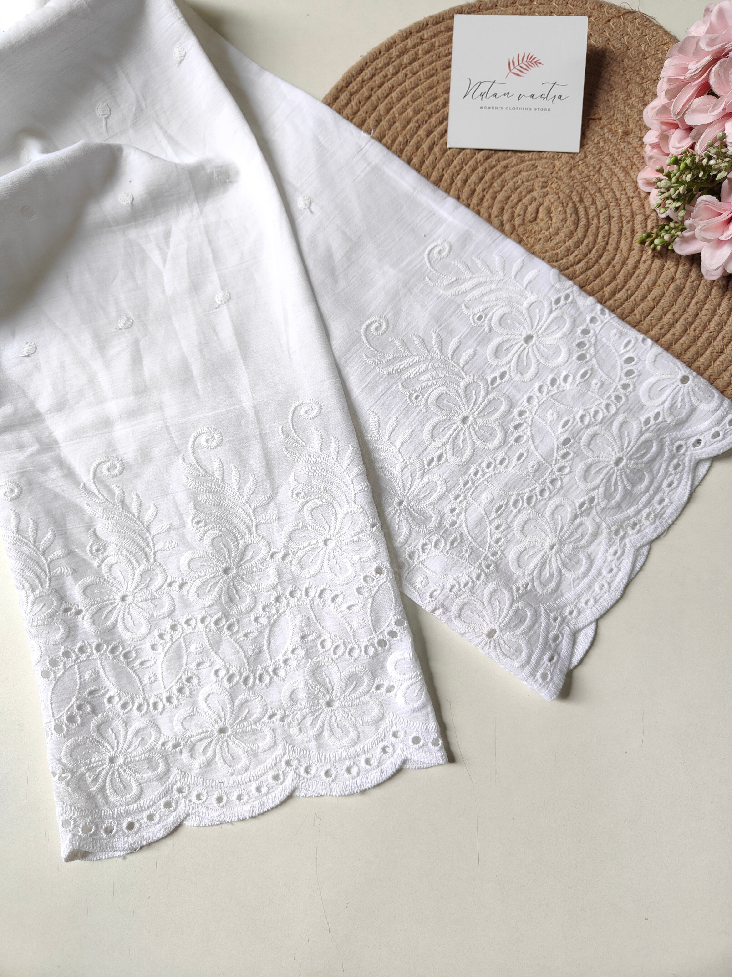 White Self-Embroidered Straight Pant