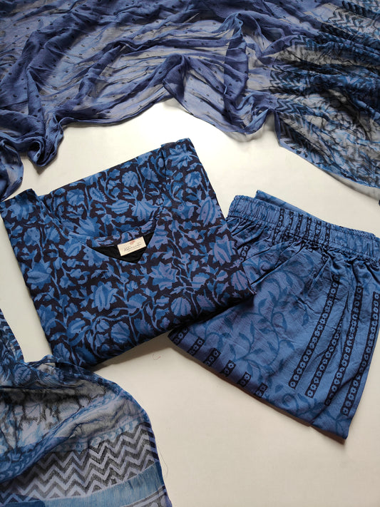 Cotton suit set with chiffon dupatta