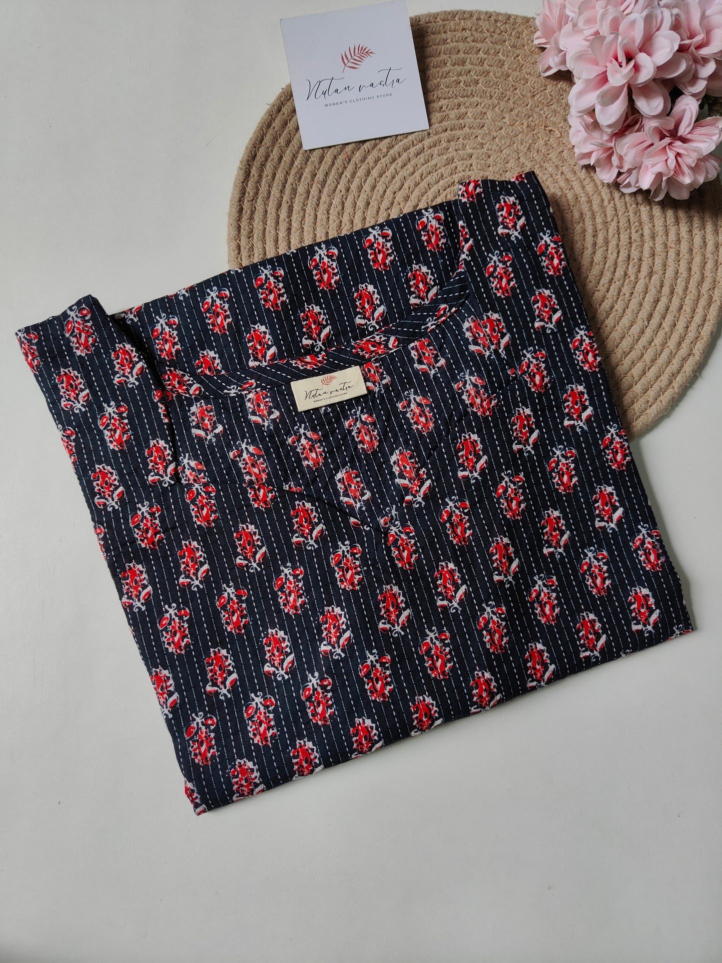 Ready To Ship Cotton Kantha Long Straight Kurti