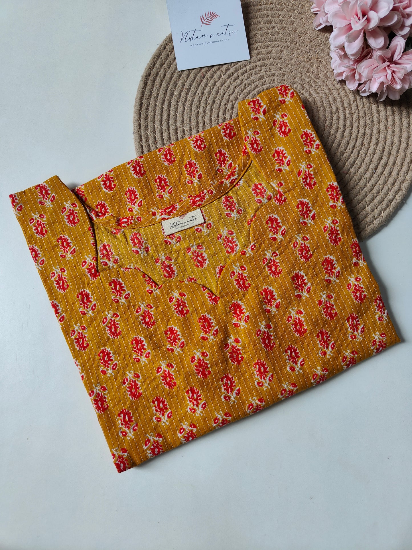 Ready To Ship Cotton Kantha Long Straight Kurti