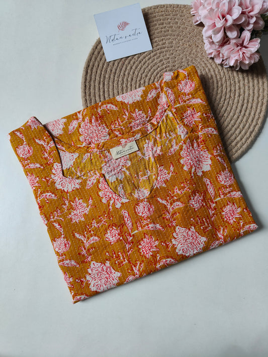 Ready To Ship Cotton Kantha Long Straight Kurti