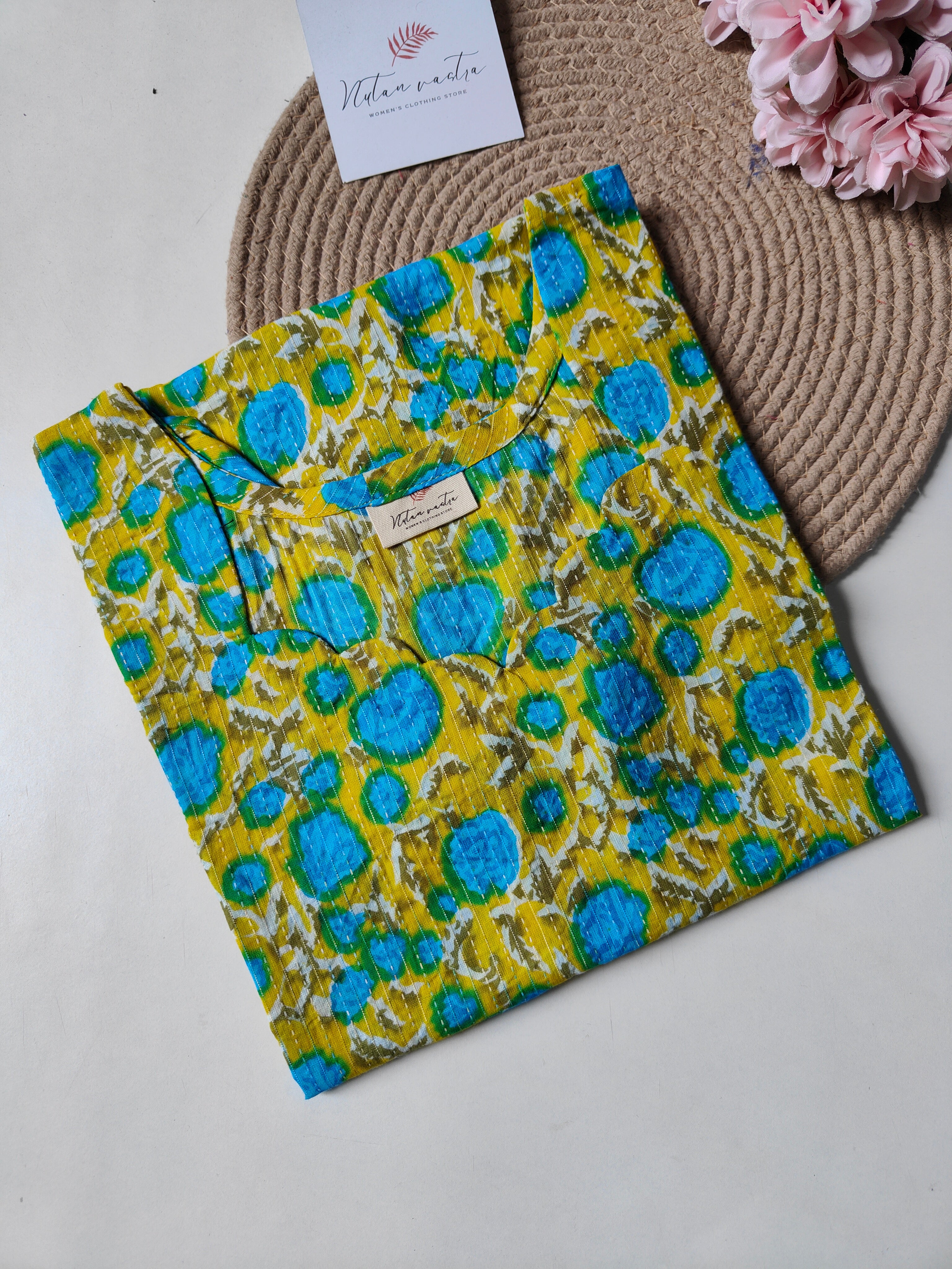 Ready To Ship Cotton Kantha Long Straight Kurti