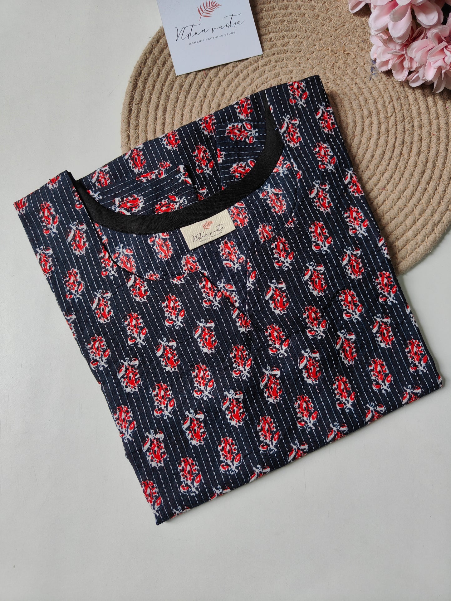 Ready to Ship Cotton Kantha Long Straight Kurti