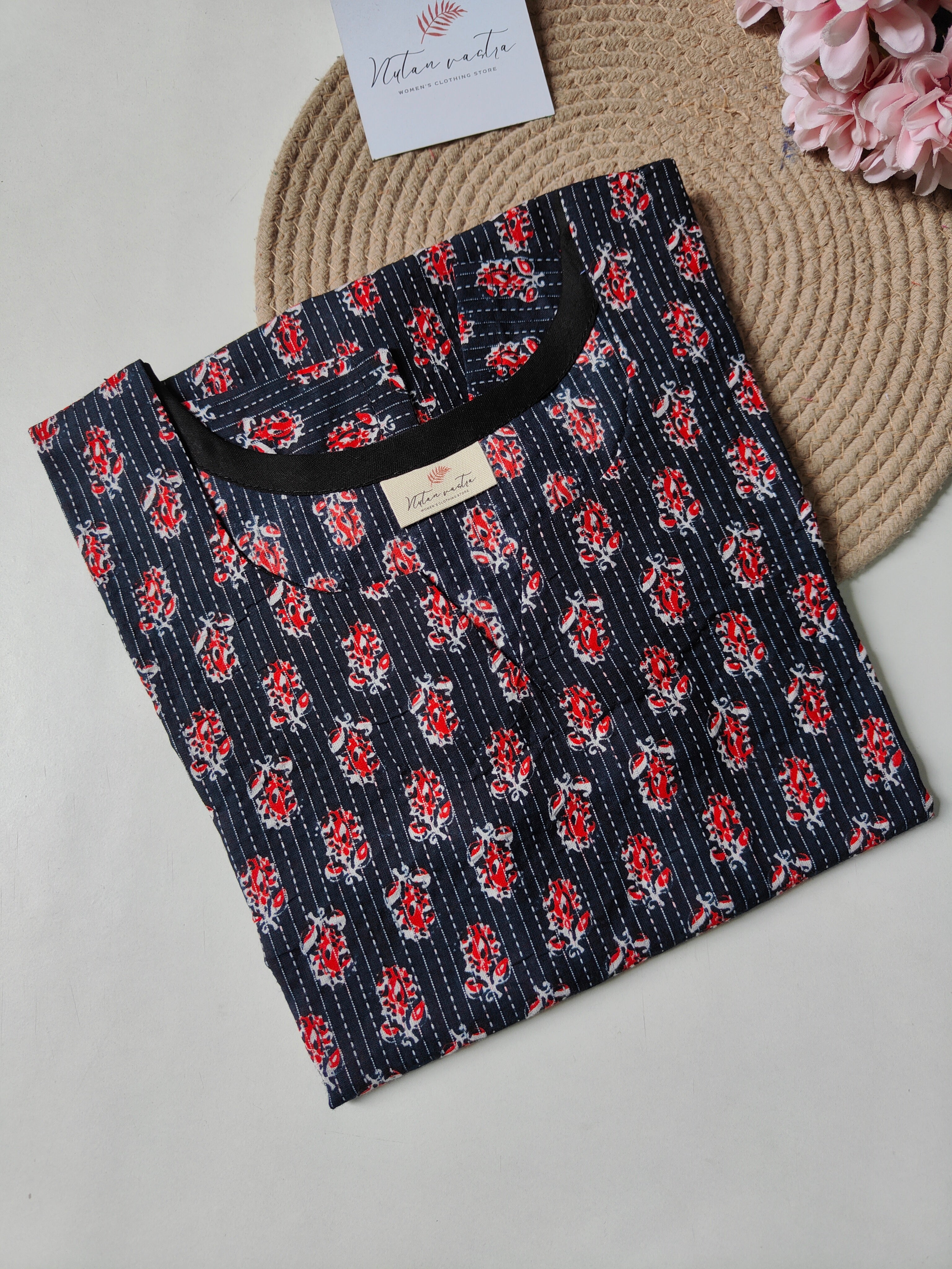 Ready to Ship Cotton Kantha Long Straight Kurti