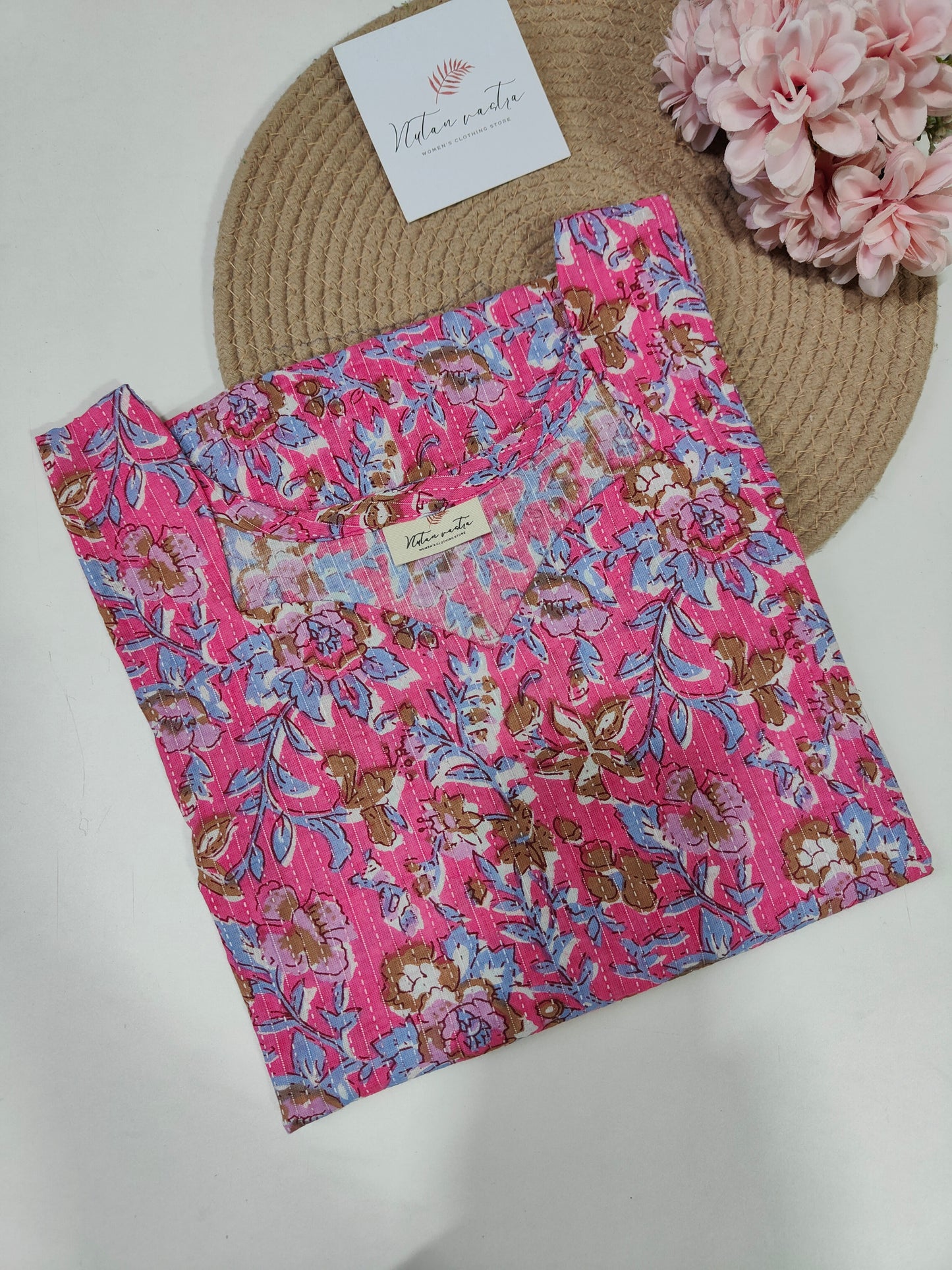 Ready To Ship Cotton Kantha Long Straight Kurti