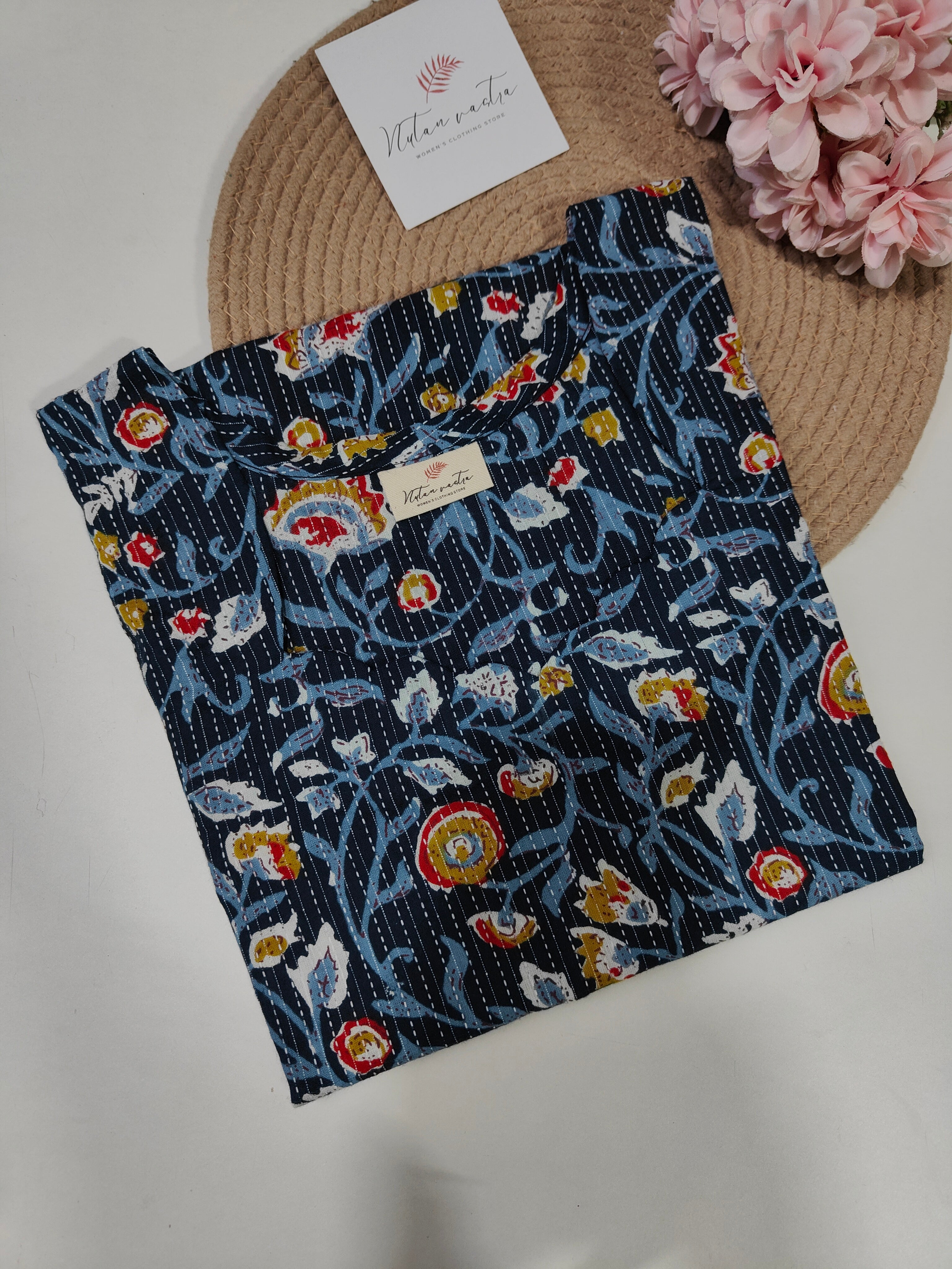 Ready To Ship Cotton Kantha Long Straight Kurti