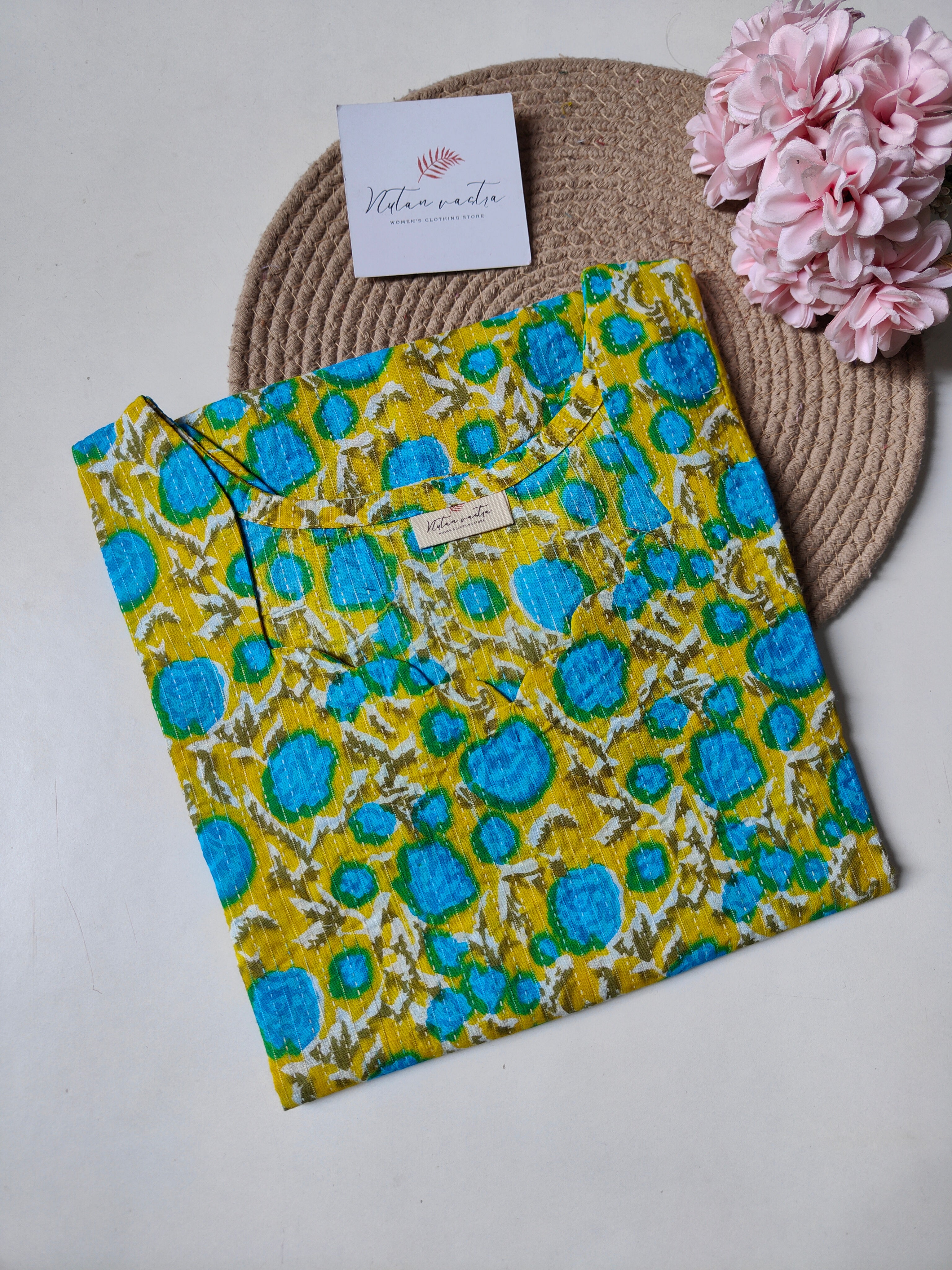 Ready to ship Cotton Kantha Long Straight Kurti