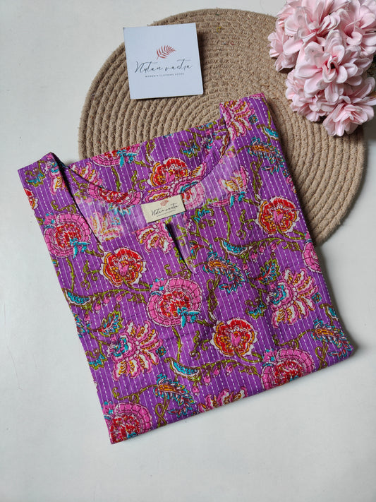 Ready to ship Cotton Kantha Long Straight Kurti