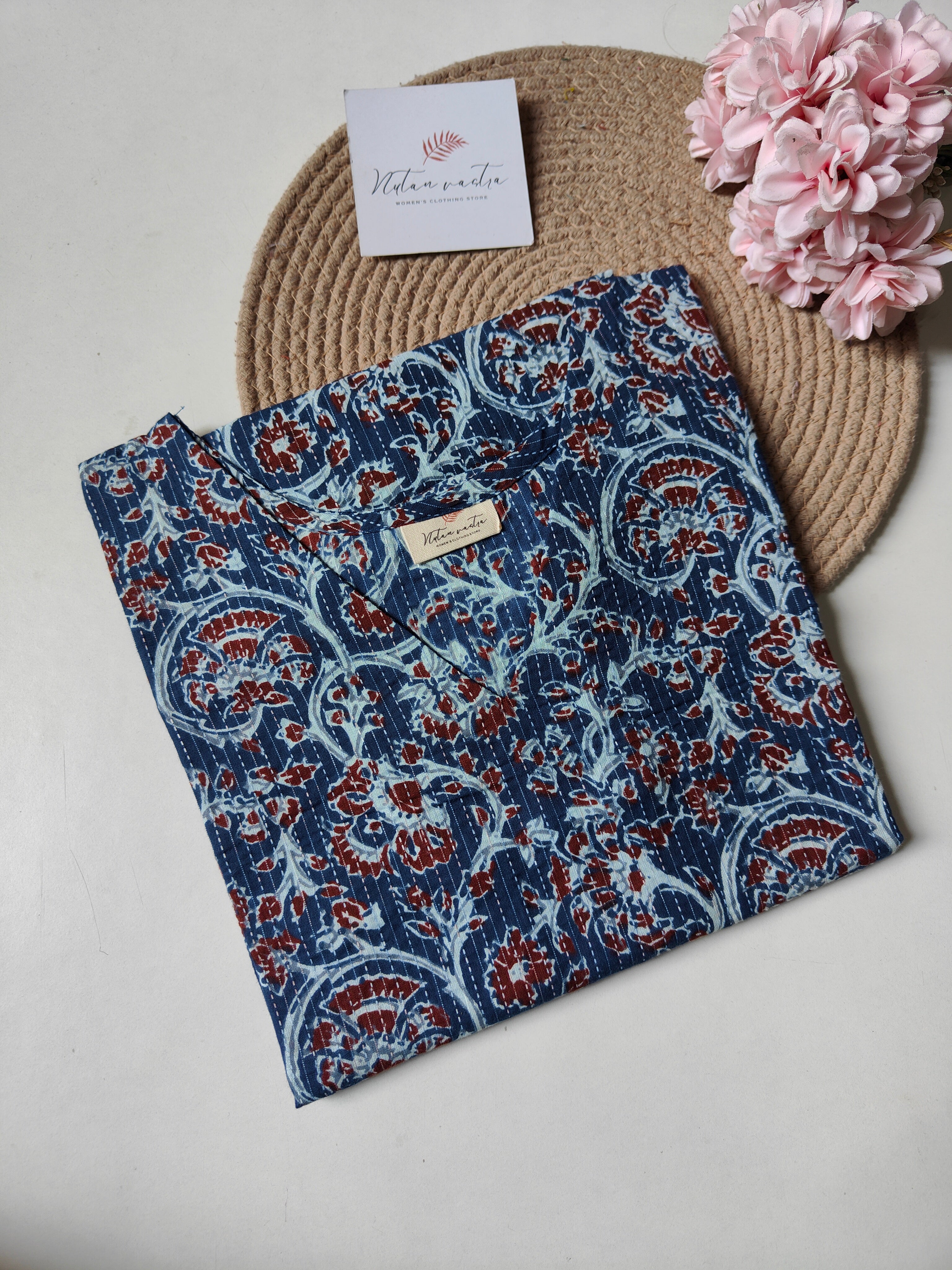 Ready to ship Cotton Kantha Long Straight Kurti