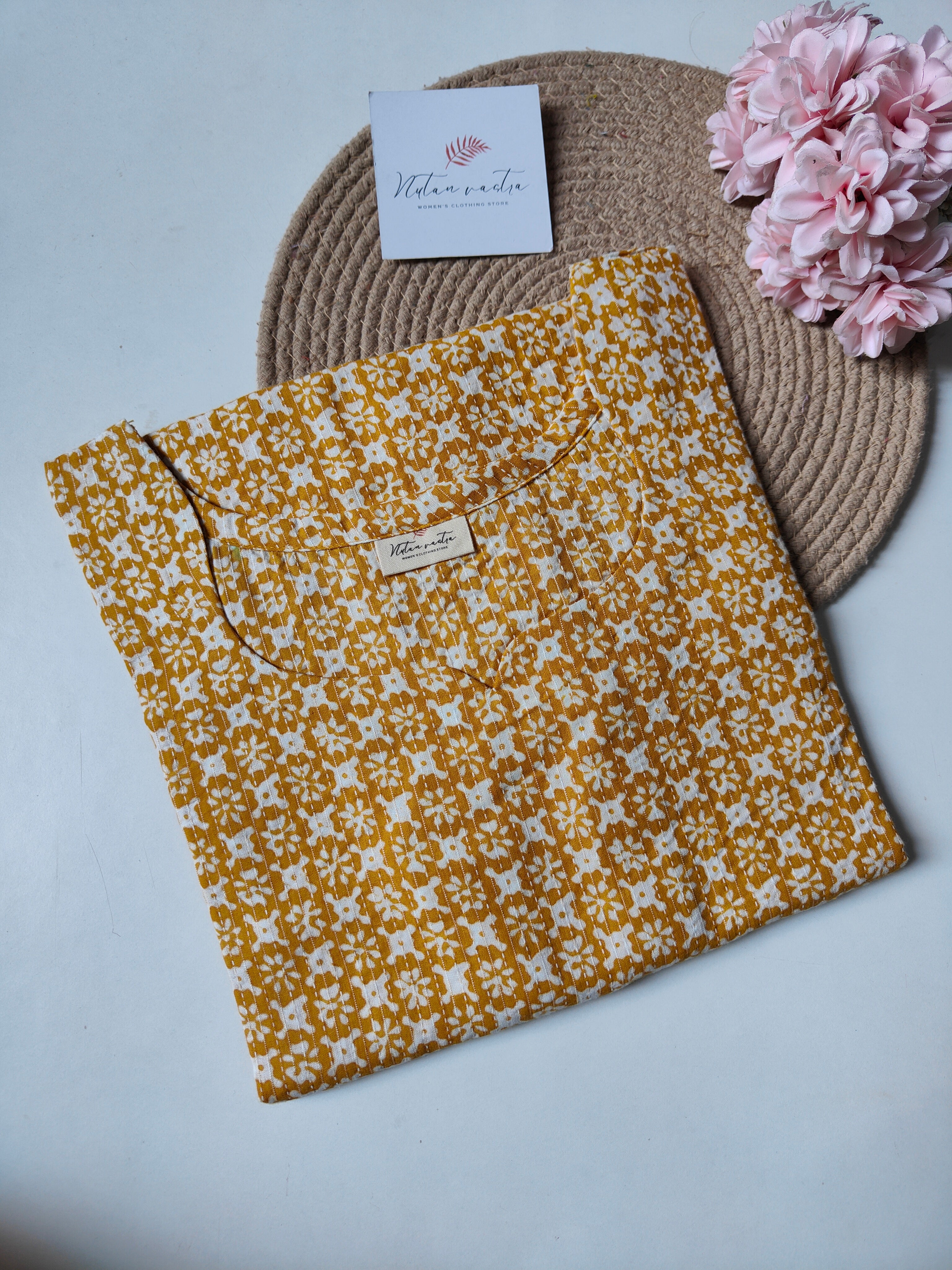 Ready to ship Cotton Kantha Long Straight Kurti