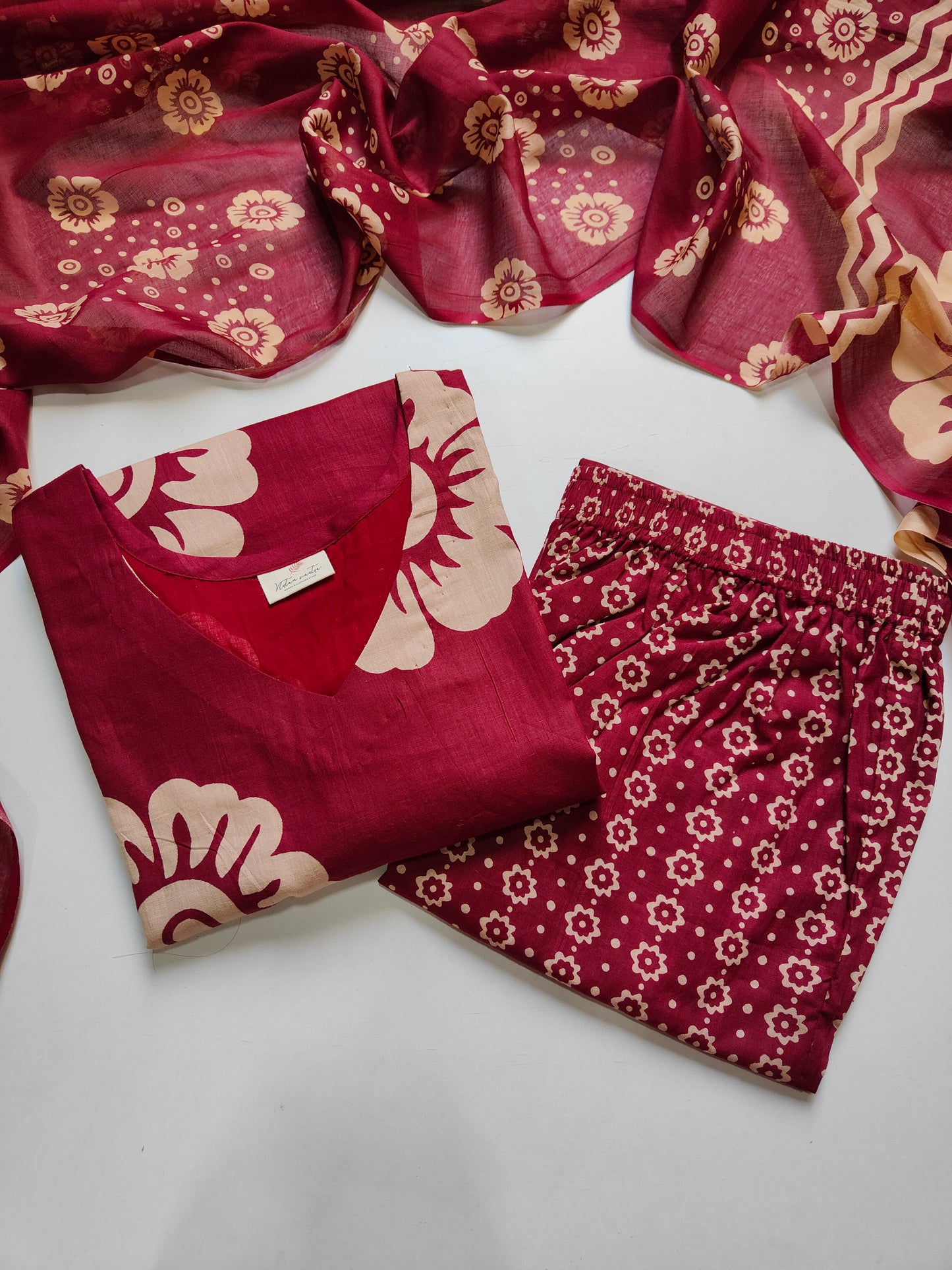 Cotton suit set with cotton dupatta