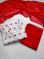 Cotton Suit Set With Chiffon Dupatta