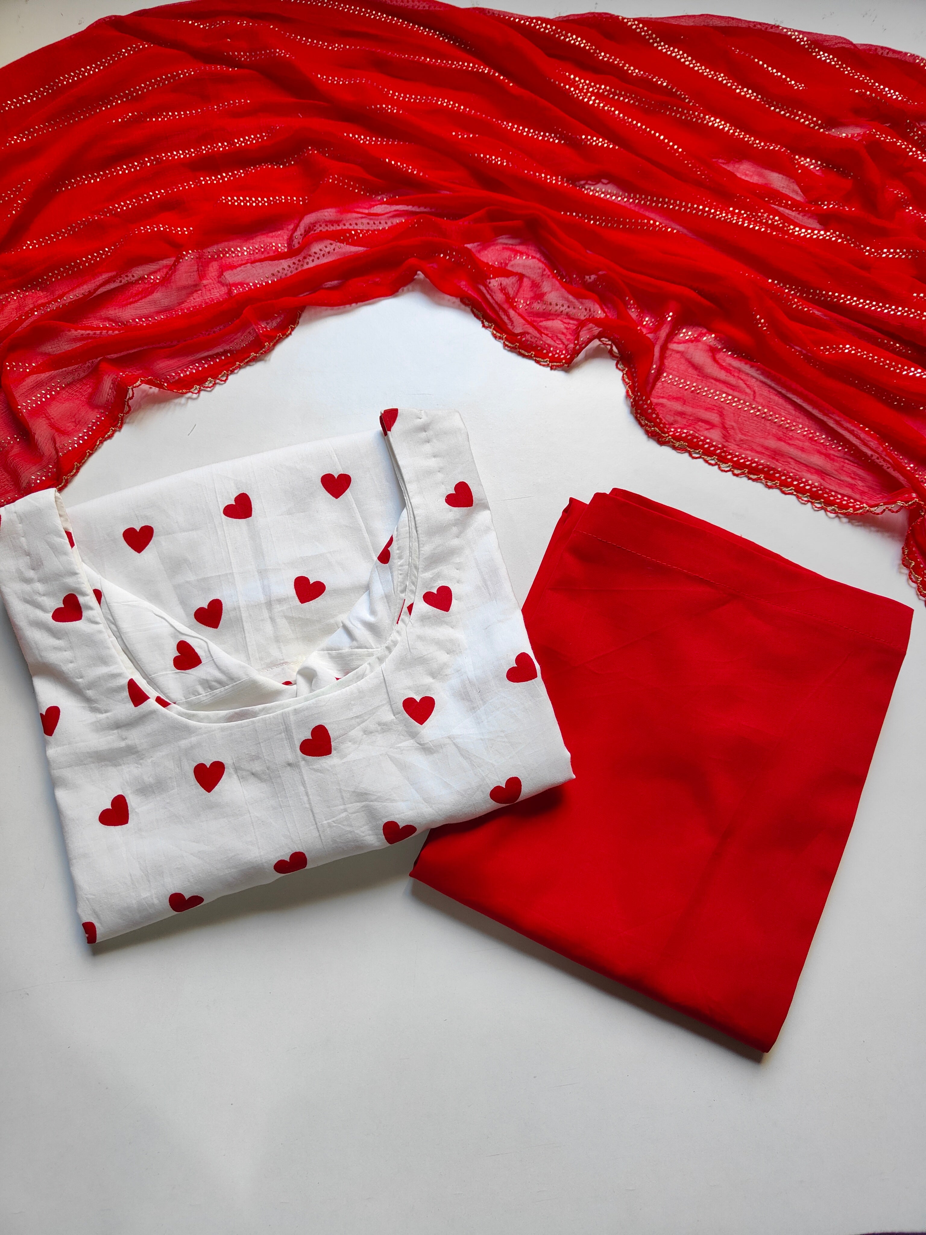 Cotton Suit Set With Chiffon Dupatta