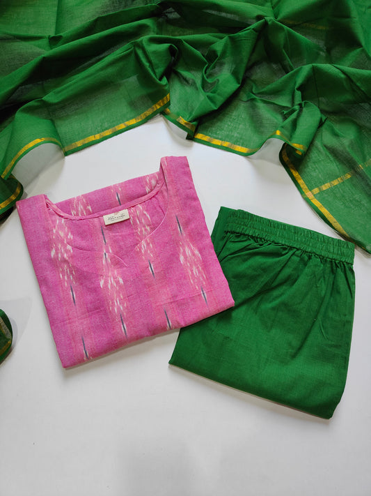 Handloom Ikkath cotton suit set