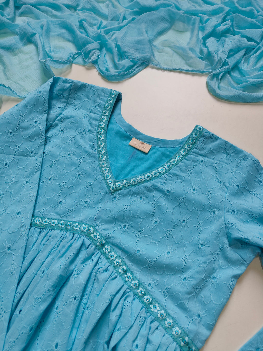 Sky Blue Hakoba Anarkali & Dupatta Set