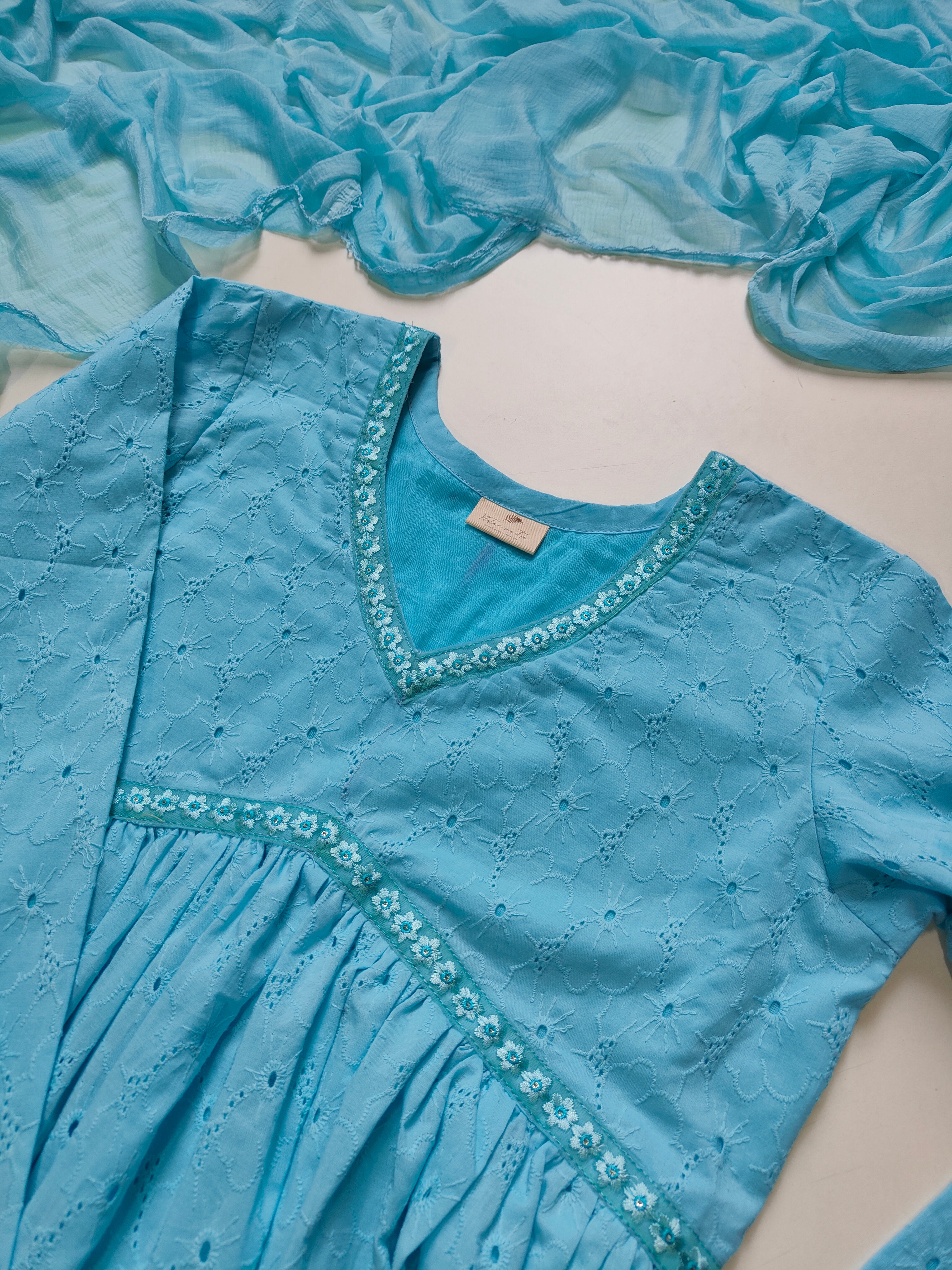 Sky Blue Hakoba Anarkali & Dupatta Set