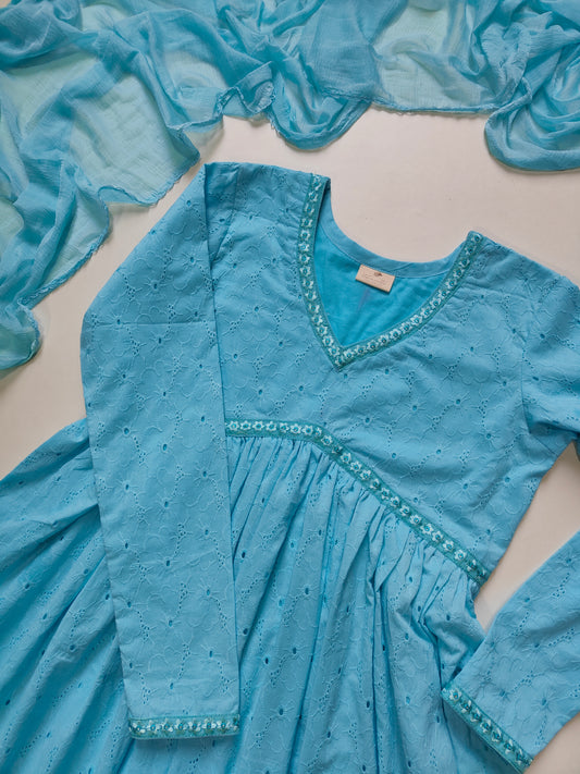 Sky Blue Hakoba Anarkali & Dupatta Set