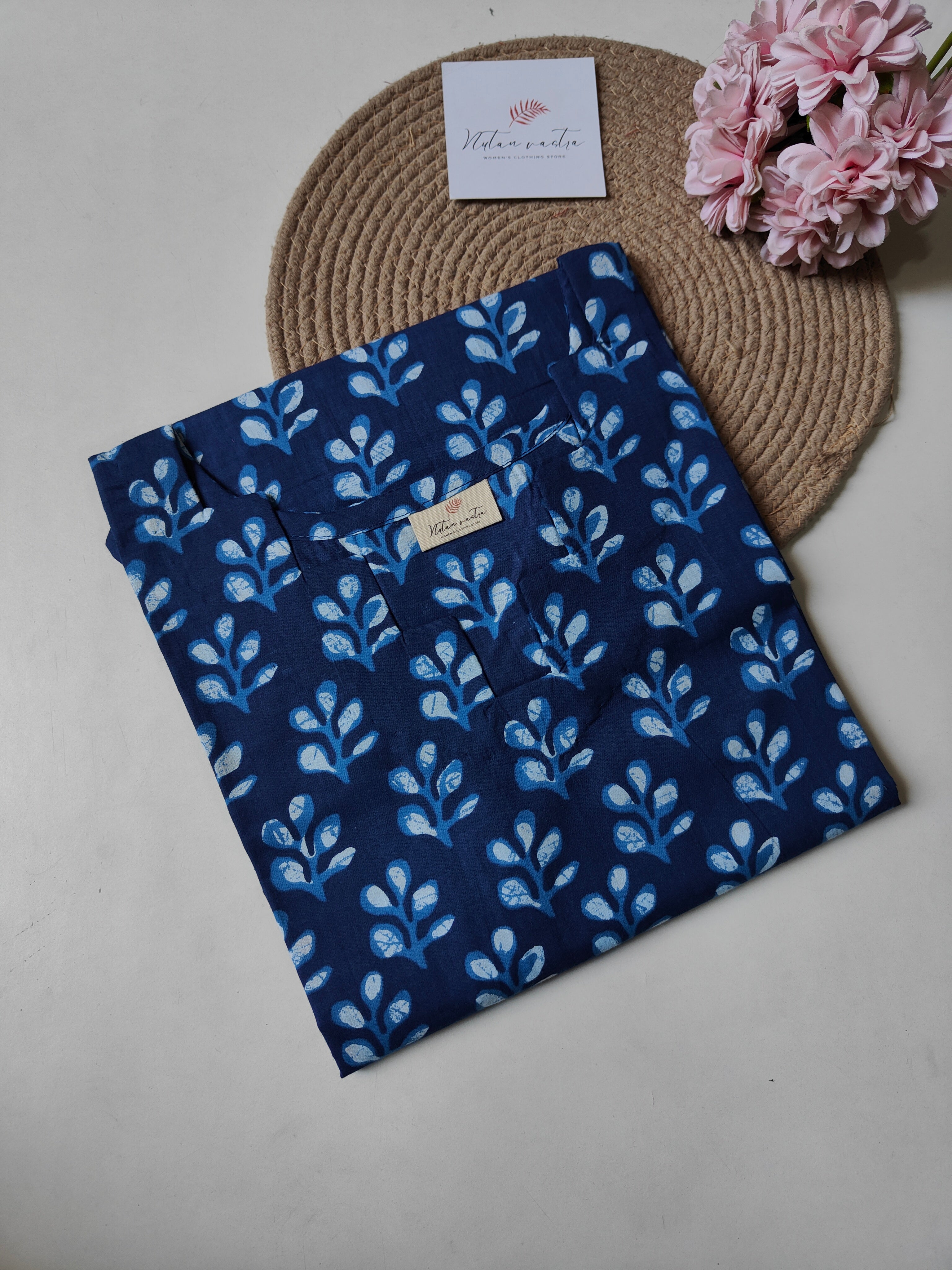 Handblock Printed Cotton Long Straight Kurti