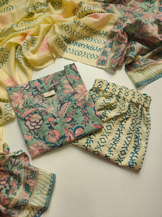 Cotton suit set with cotton dupatta