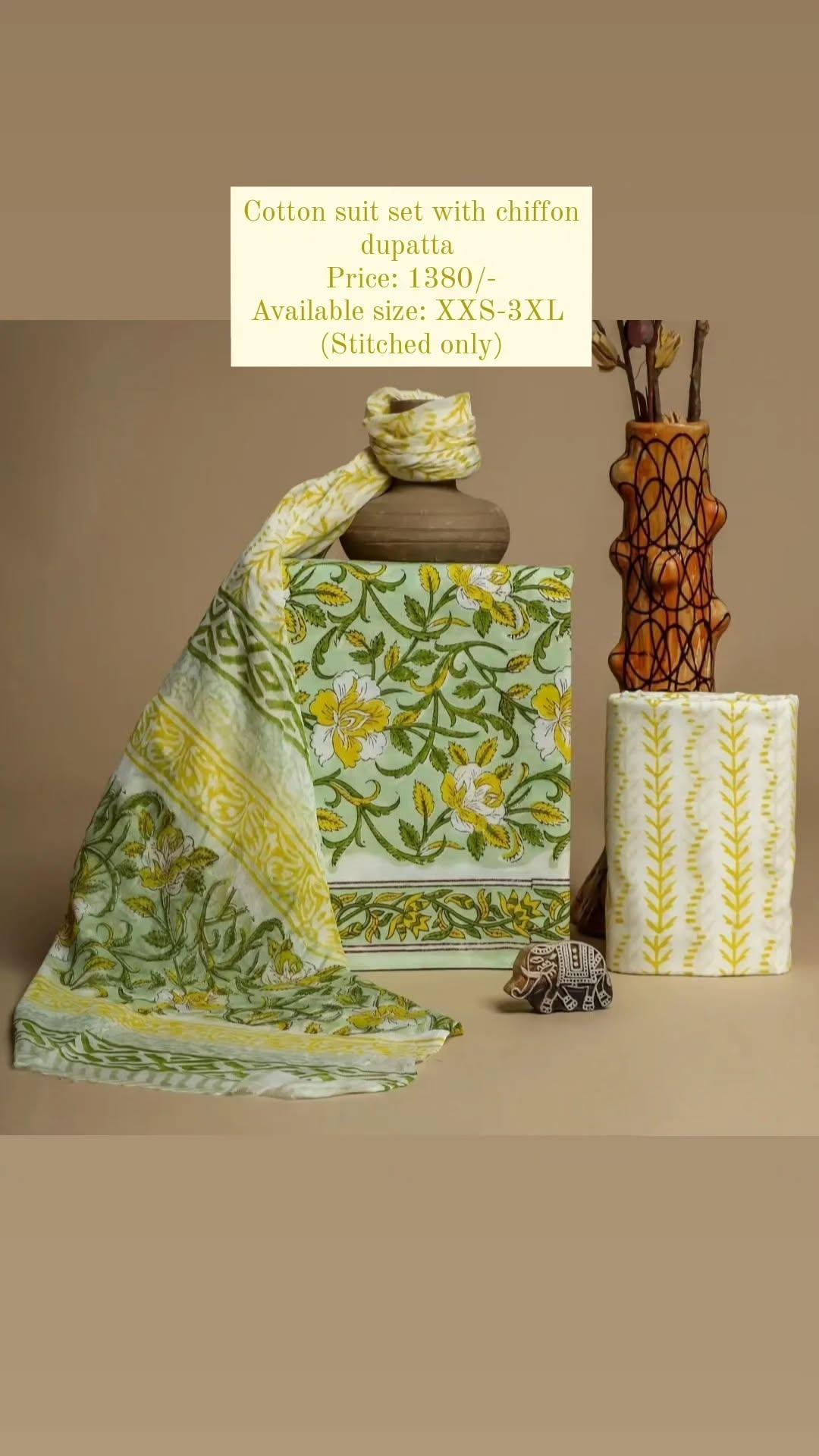 Cotton Suit Set With Chiffon Dupatta