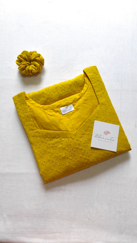Mustard Hakoba long straight kurta
