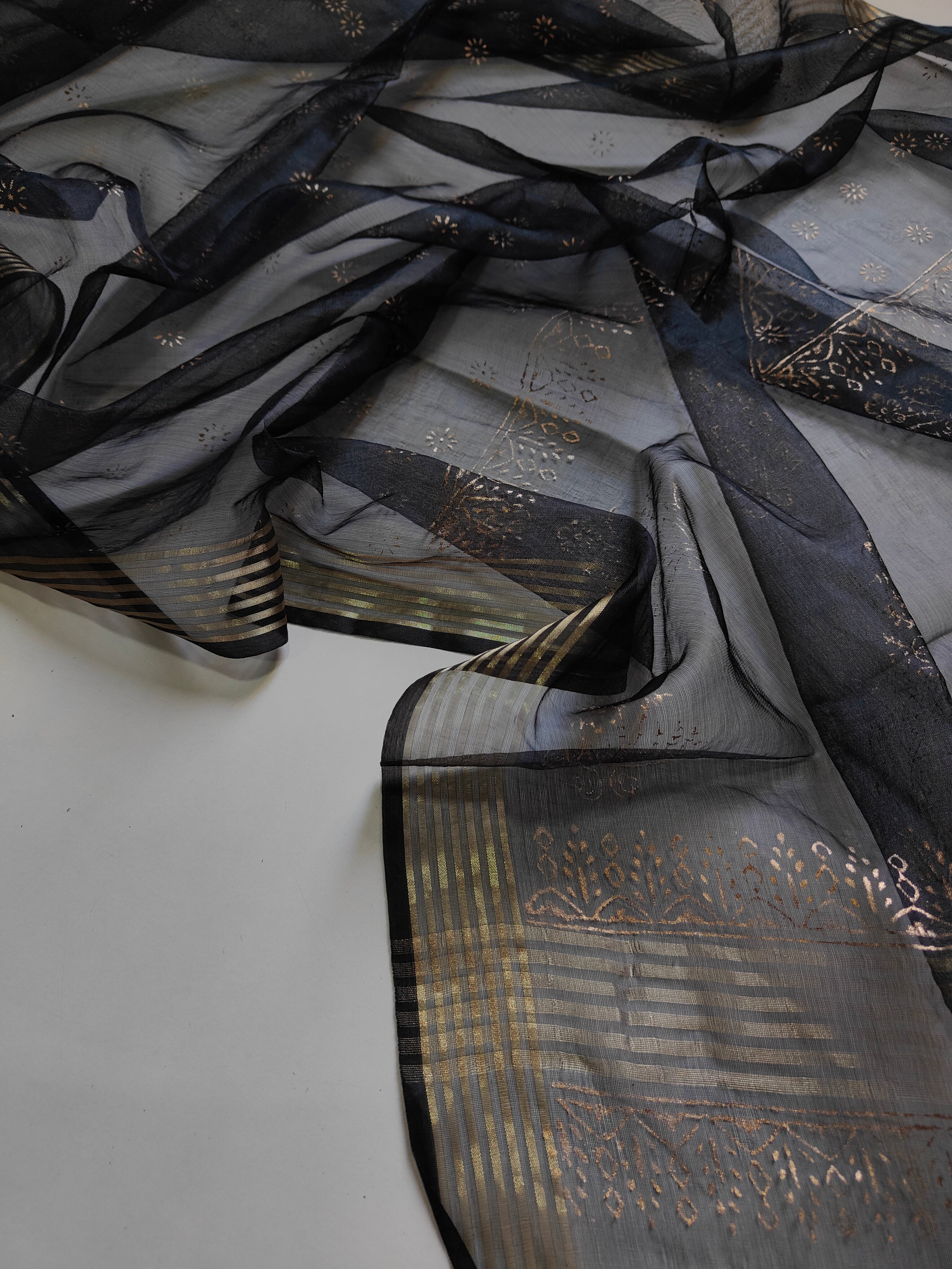 Cotton Suit Set With Organza Dupatta